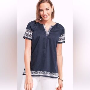 Talbots Embroidered Trim Top